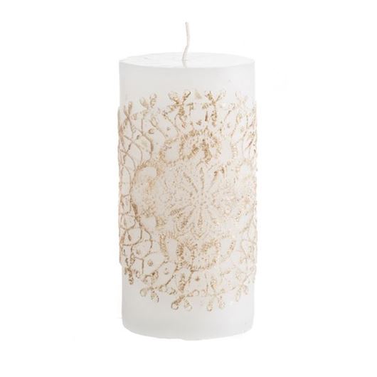 Picture of LACIE pillar candle 8x15 white/gold