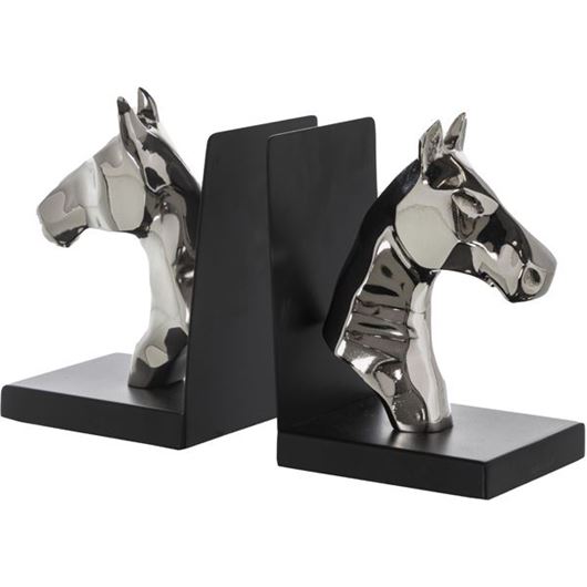 Picture of HORSE bookends h18cm set of 2 nickel/black