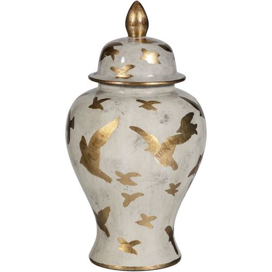 Picture of FEATHER jar with lid h40cm brown/gold