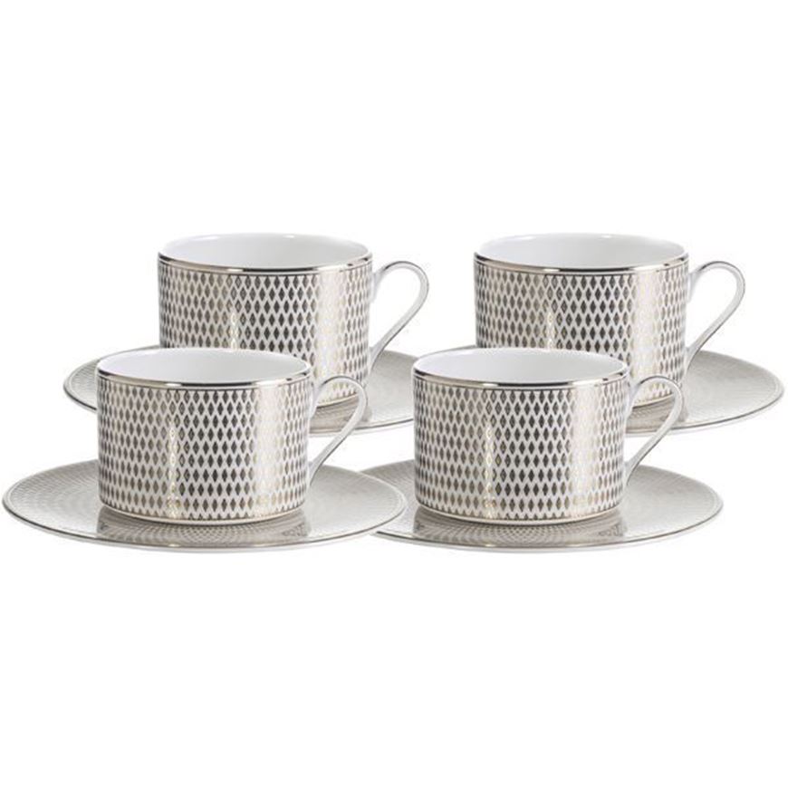 ORLIE tea cup & saucer set of 4 gold/white