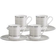 RUBEEN espresso cup & saucer set of 4 white/silver