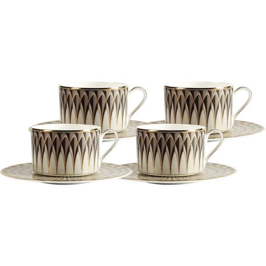 OBERON tea cup & saucer set of 4 grey/gold