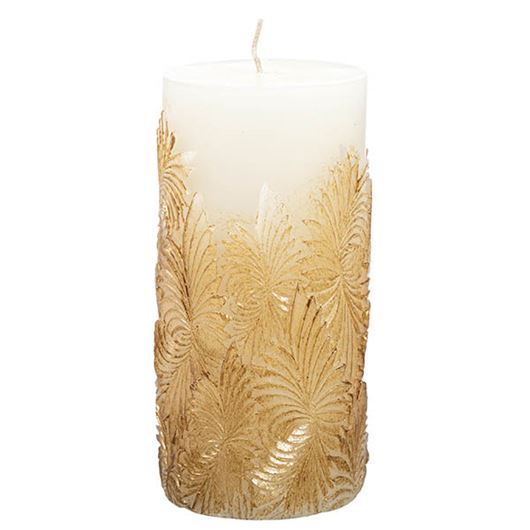 Picture of FERN pillar candle 8x16 cream/gold